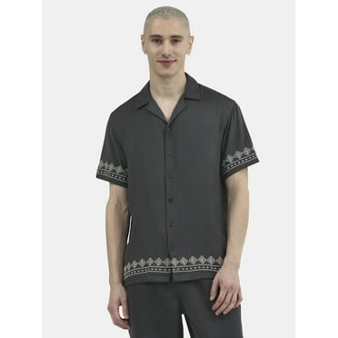 No Boundaries Men's & Big Men's Button Down Embroidered Mesh Shirt, Sizes XS-5XL