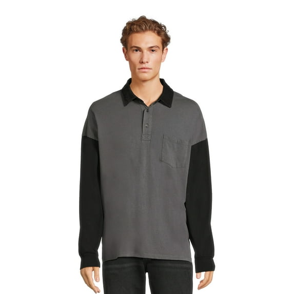 No Boundaries Men's & Big Men's Colorblocked Polo Shirt with Long Sleeves, Sizes XS-3XL