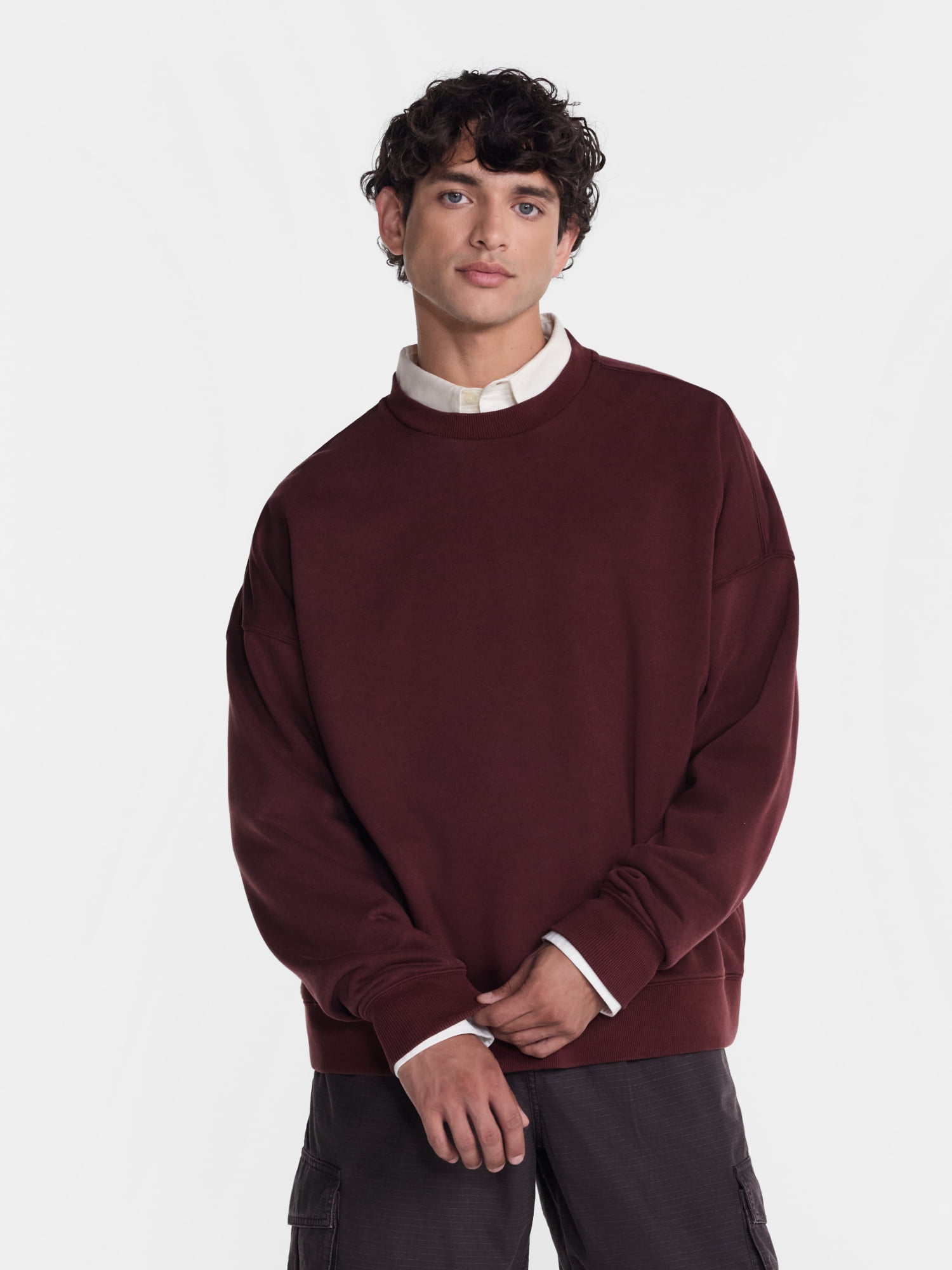 No Boundaries Crewneck Fleece Sweatshirt with Long Sleeves, Men's XS-4XLT