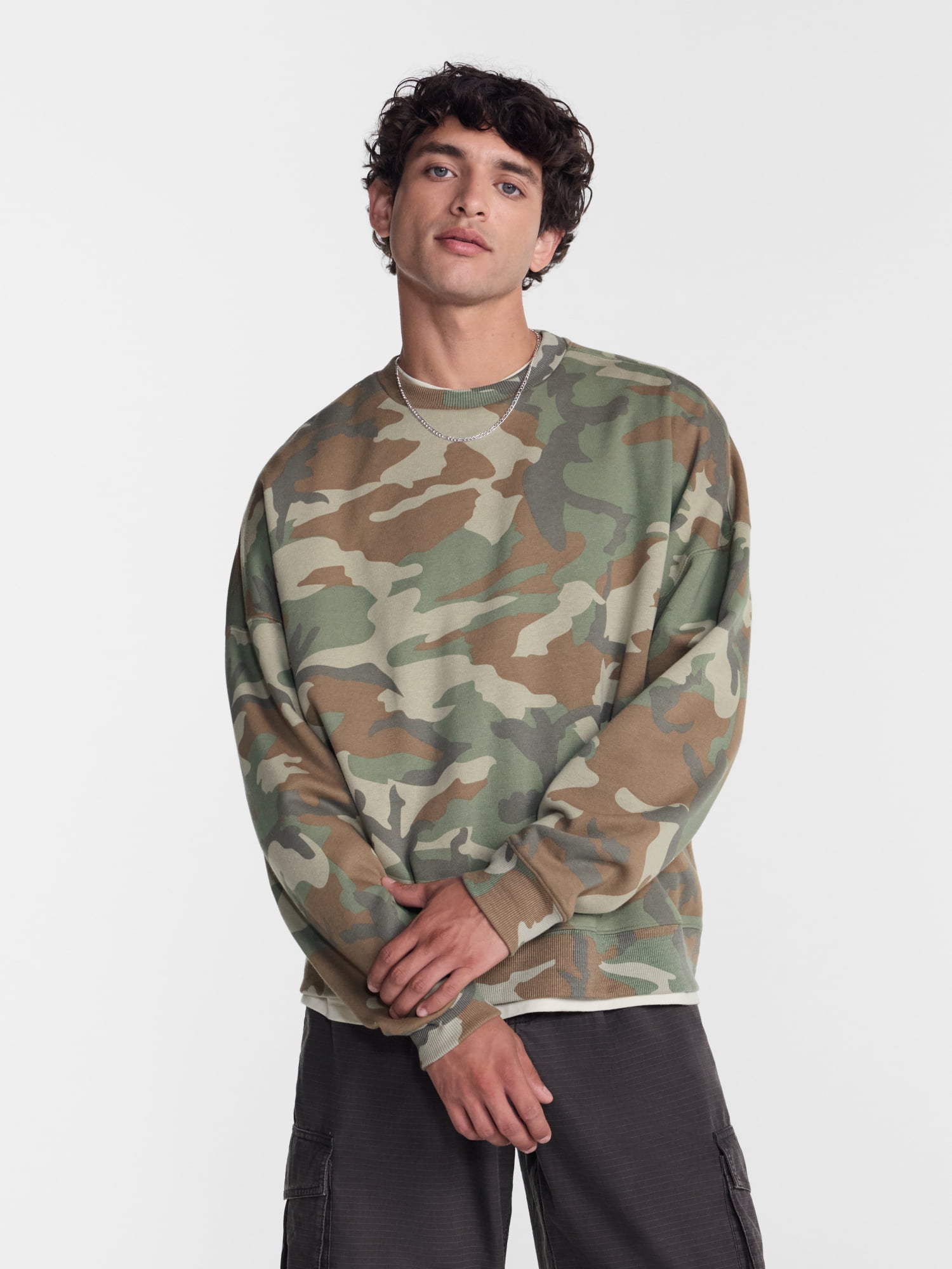 No Boundaries Crewneck Fleece Sweatshirt with Long Sleeves, Men's XS-4XLT