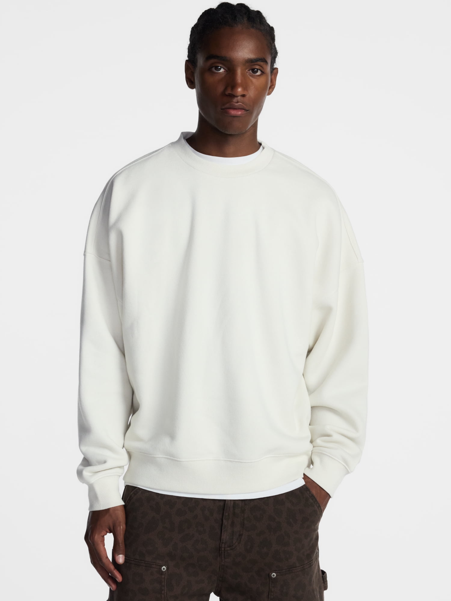 No Boundaries Crewneck Fleece Sweatshirt with Long Sleeves, Men's XS-4XLT