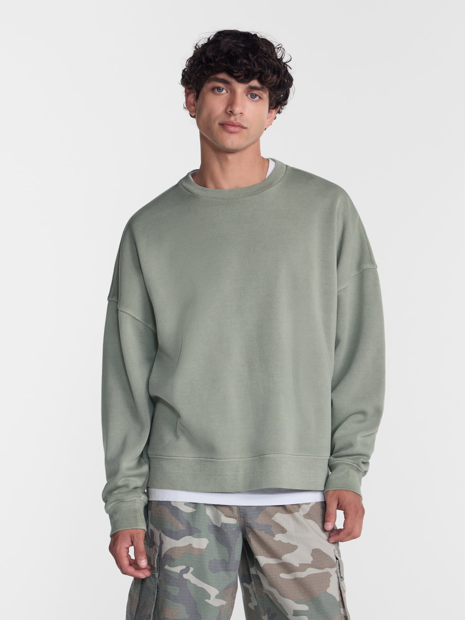 No Boundaries Crewneck Fleece Sweatshirt with Long Sleeves, Men's XS-4XLT