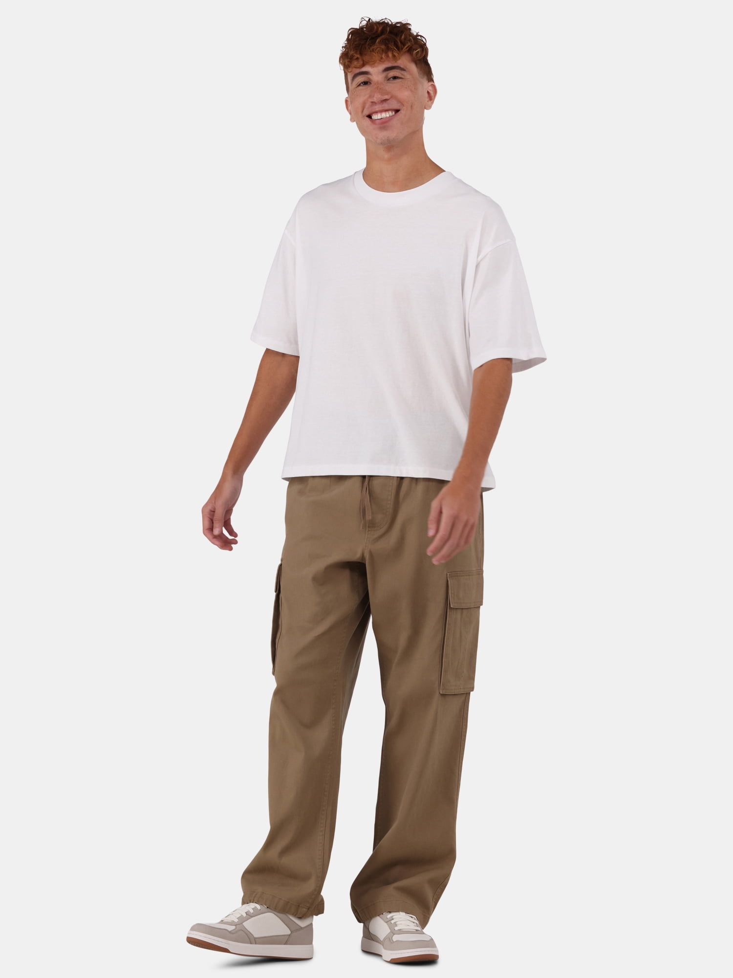 No Boundaries Cotton Oversized Cropped Tee with Short Sleeves, Men's and Big Men's XS-5XL