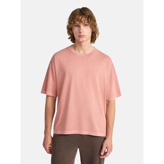 No Boundaries Cotton Oversized Cropped Tee with Short Sleeves, Men's and Big Men's XS-5XL