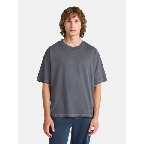 Cotton Oversized Cropped Tee with Short Sleeves, Men's and Big Men's XS-5XL