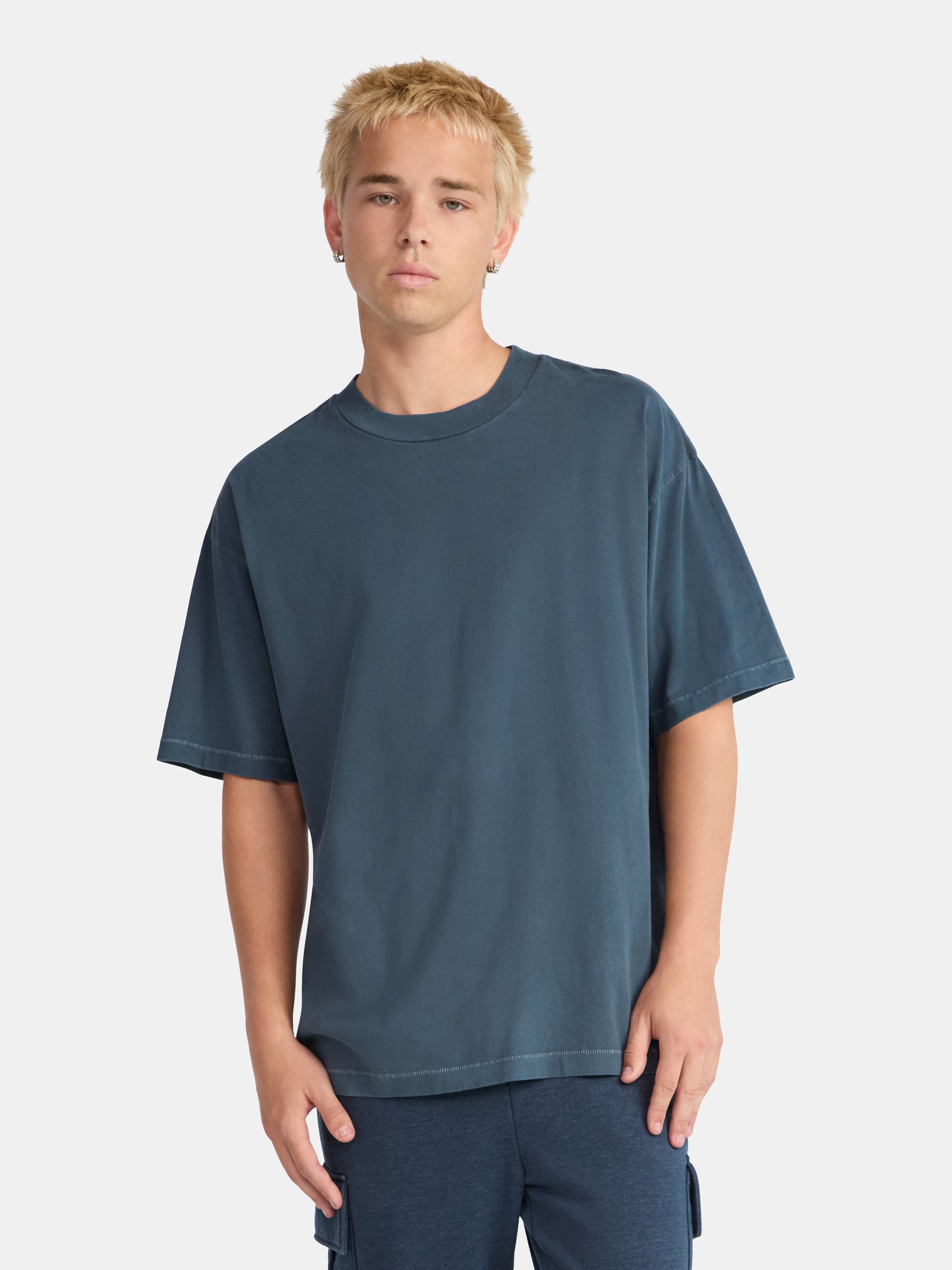 No Boundaries Cotton Oversized Cropped Tee with Short Sleeves, Men's and Big Men's XS-5XL