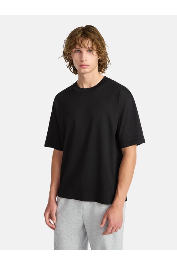 Cotton Oversized Cropped Tee with Short Sleeves, Men's and Big Men's XS-5XL