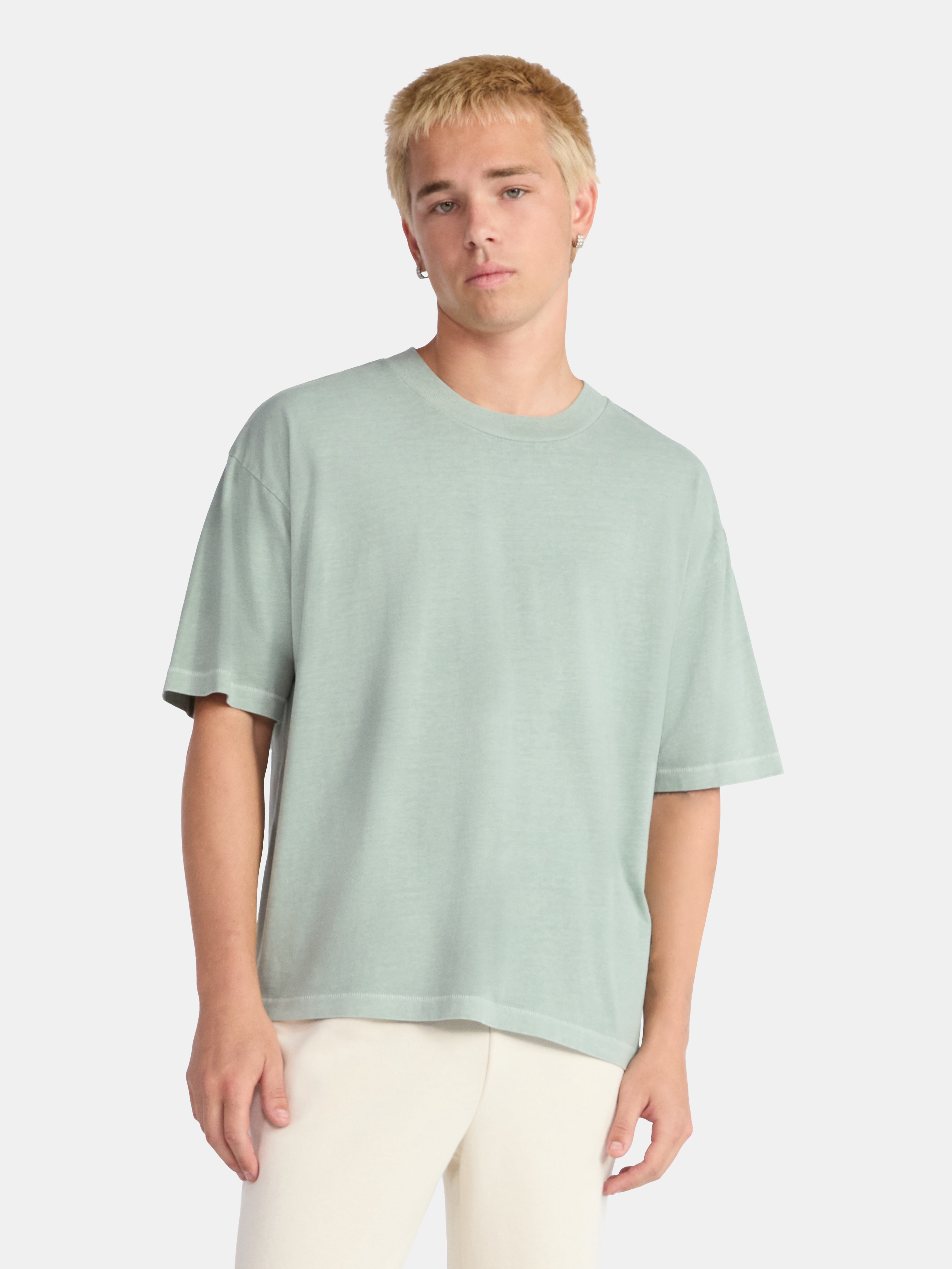No Boundaries Cotton Oversized Cropped Tee with Short Sleeves, Men's and Big Men's XS-5XL