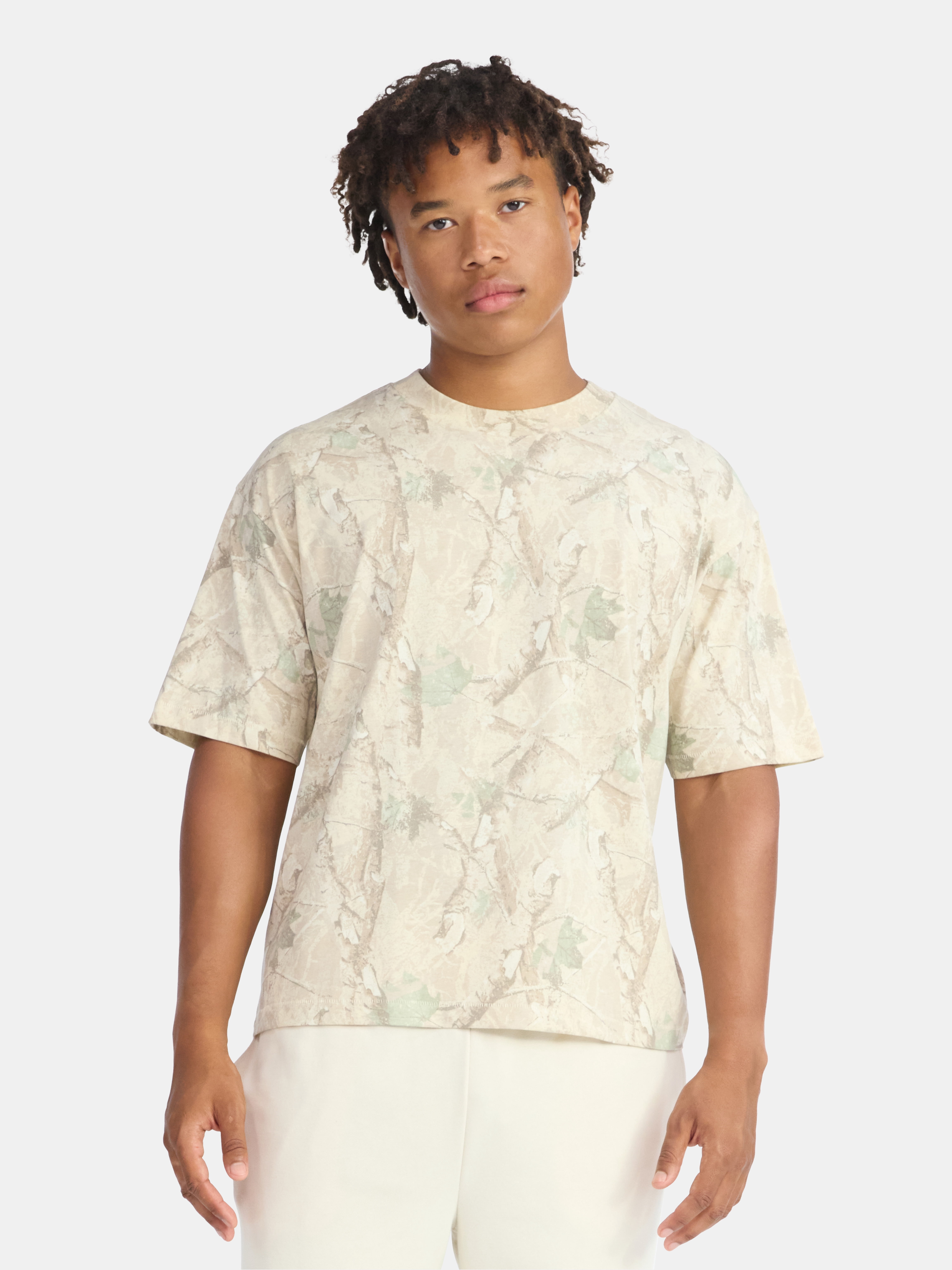 No Boundaries Cotton Oversized Cropped Tee with Short Sleeves, Men's and Big Men's XS-5XL