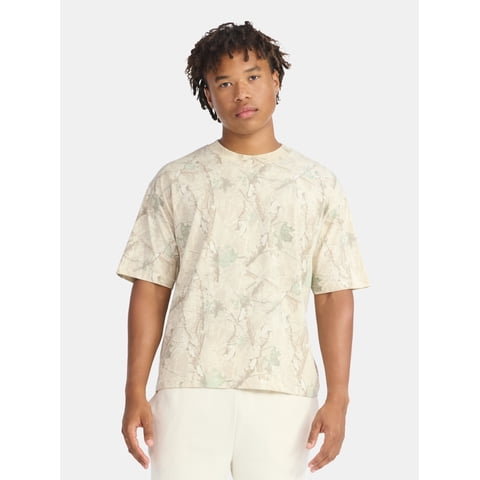 Cotton Oversized Cropped Tee with Short Sleeves, Men's and Big Men's XS-5XL
