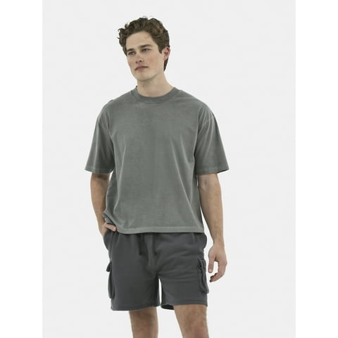 Cotton Oversized Cropped Tee with Short Sleeves, Men's and Big Men's XS-5XL
