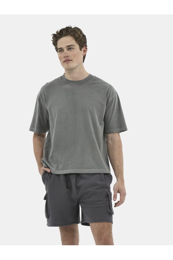 Cotton Oversized Cropped Tee with Short Sleeves, Men's and Big Men's XS-5XL