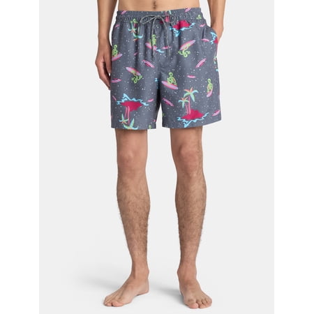 No Boundaries Elastic Waist Swim Shorts, 6" Inseam, Men's & Big Men's