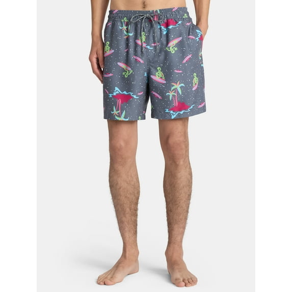 No Boundaries Elastic Waist Swim Shorts, 6" Inseam, Men's & Big Men's