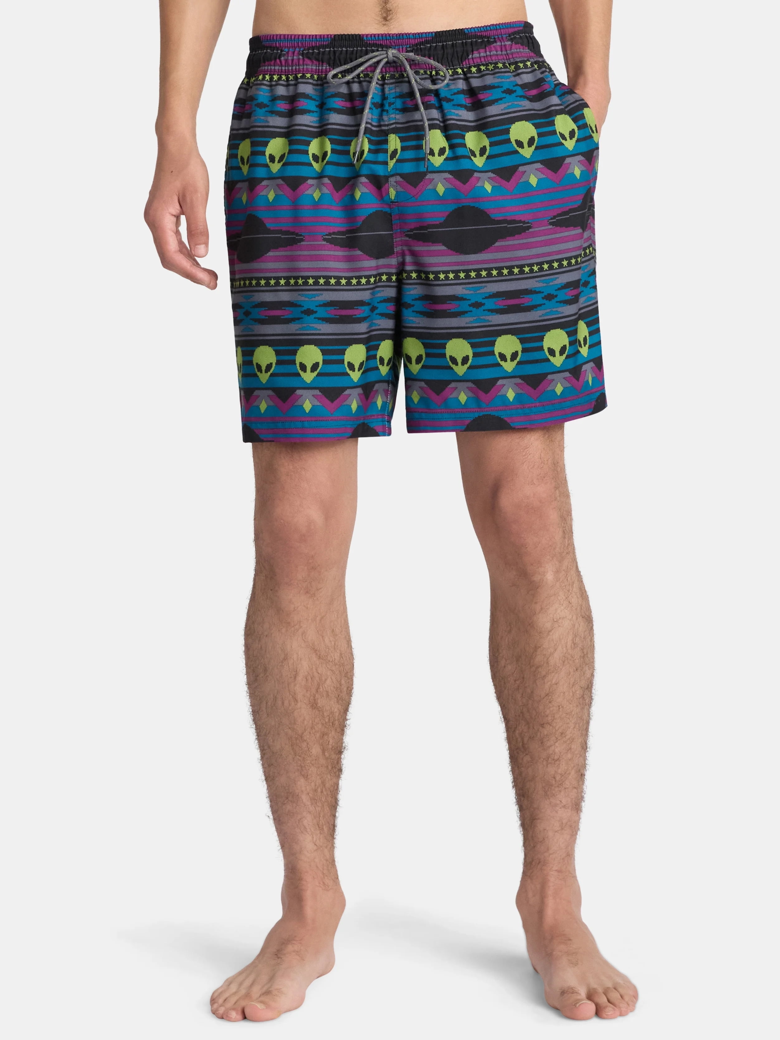 No Boundaries Men's & Big Men's Elastic Waist Swim Shorts, 6" Inseam, Size S-5XL