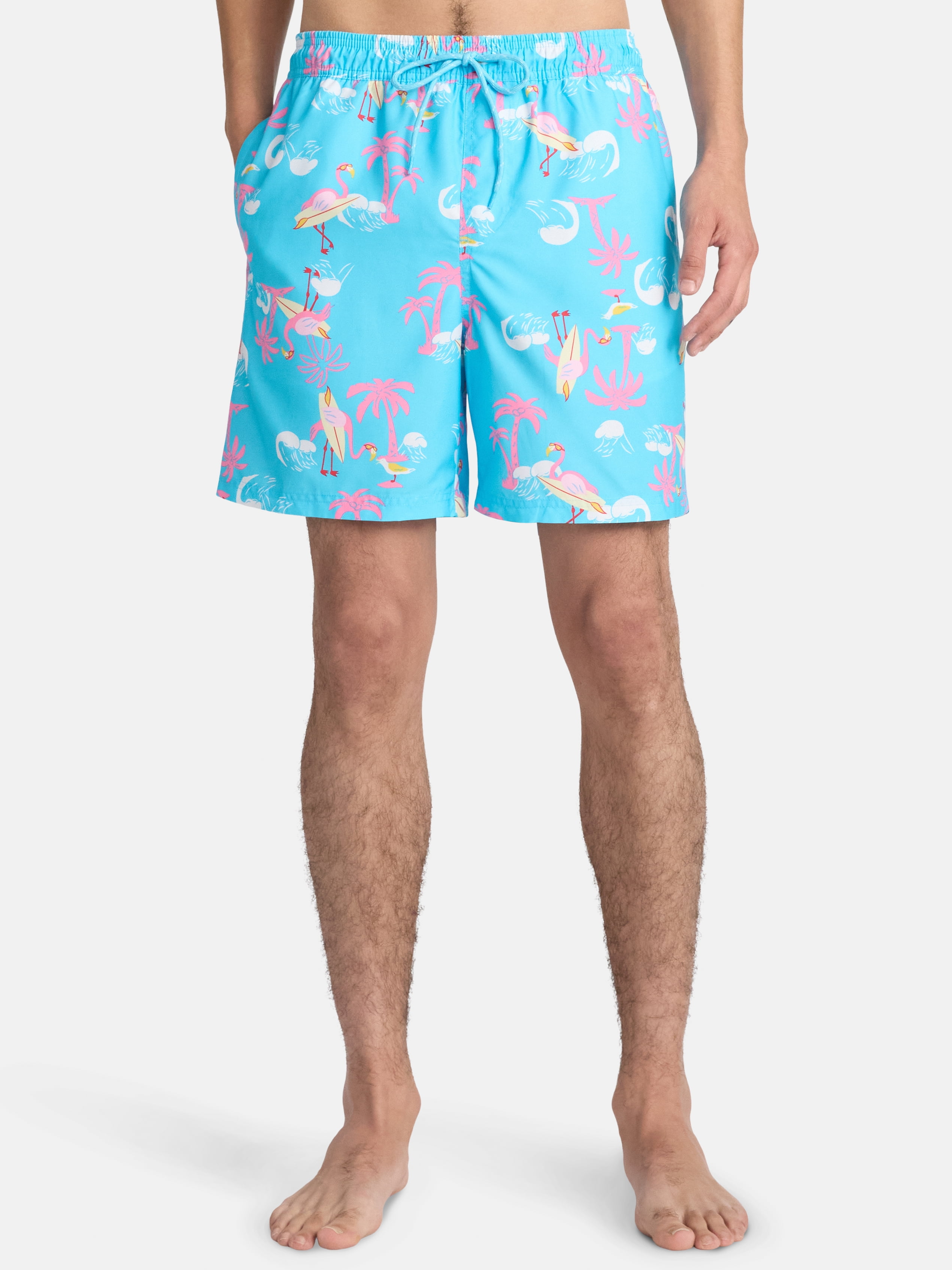 No Boundaries Elastic Waist Swim Shorts, 6" Inseam, Men's & Big Men's