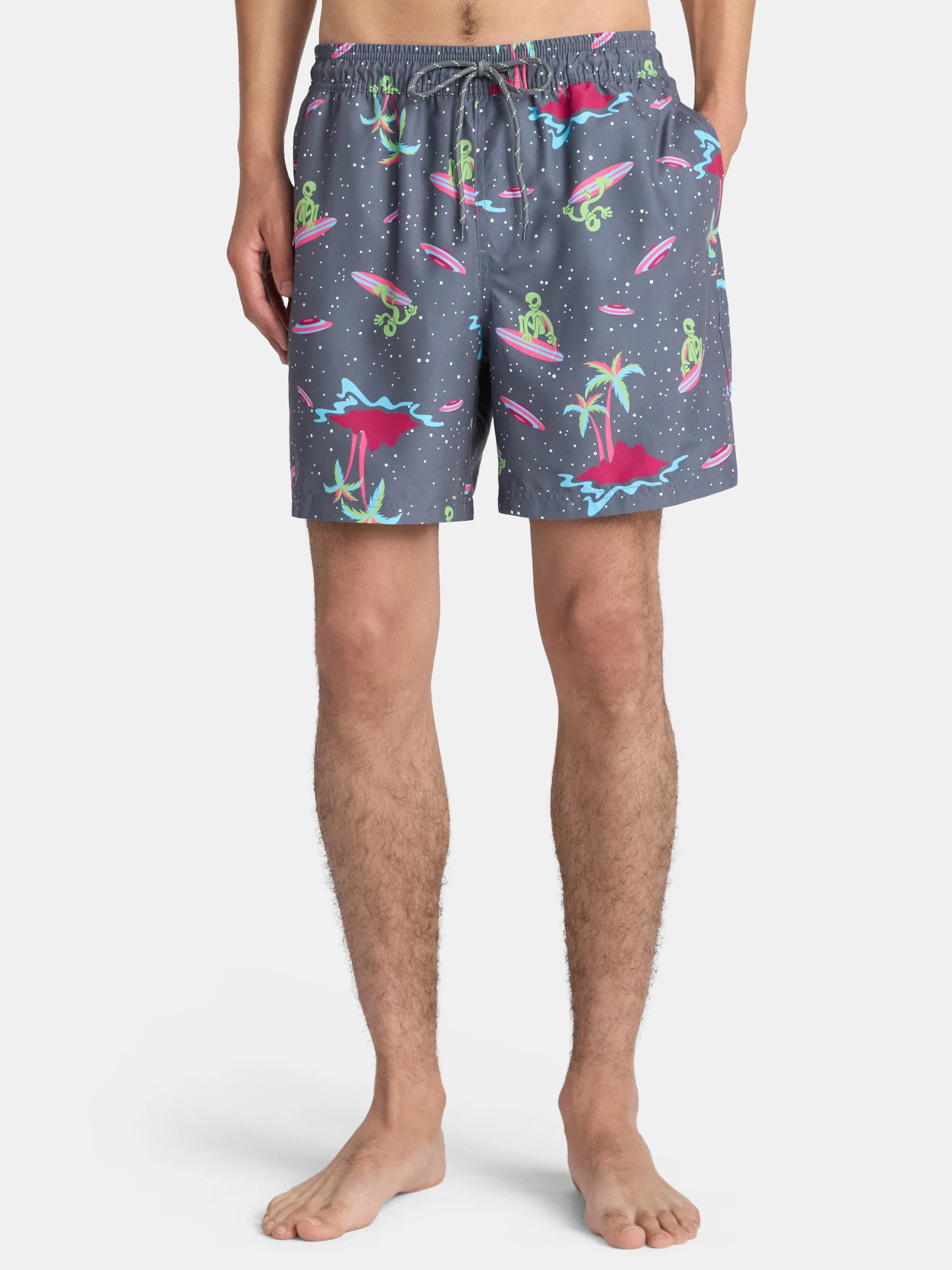 No Boundaries Men's & Big Men's Elastic Waist Swim Shorts, 6" Inseam, Size S-5XL