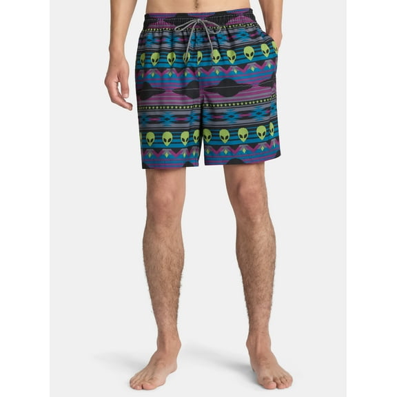 No Boundaries Elastic Waist Swim Shorts, 6" Inseam, Men's & Big Men's