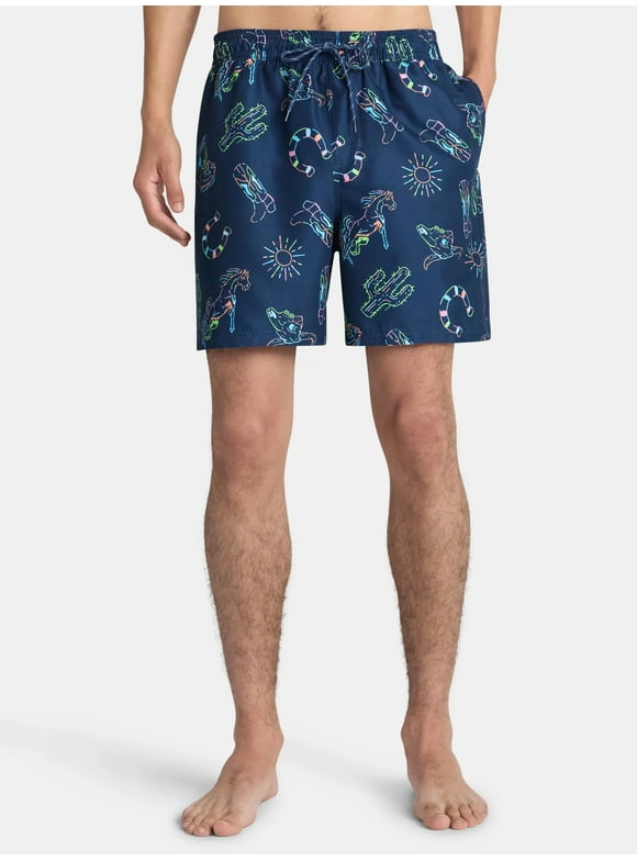 Men's & Big Men's Elastic Waist Swim Shorts, 6" Inseam, Size S-5XL