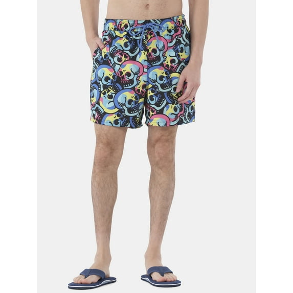 No Boundaries Men's & Big Men's Elastic Waist Swim Trunks, 6" Inseam, Size S-5XL