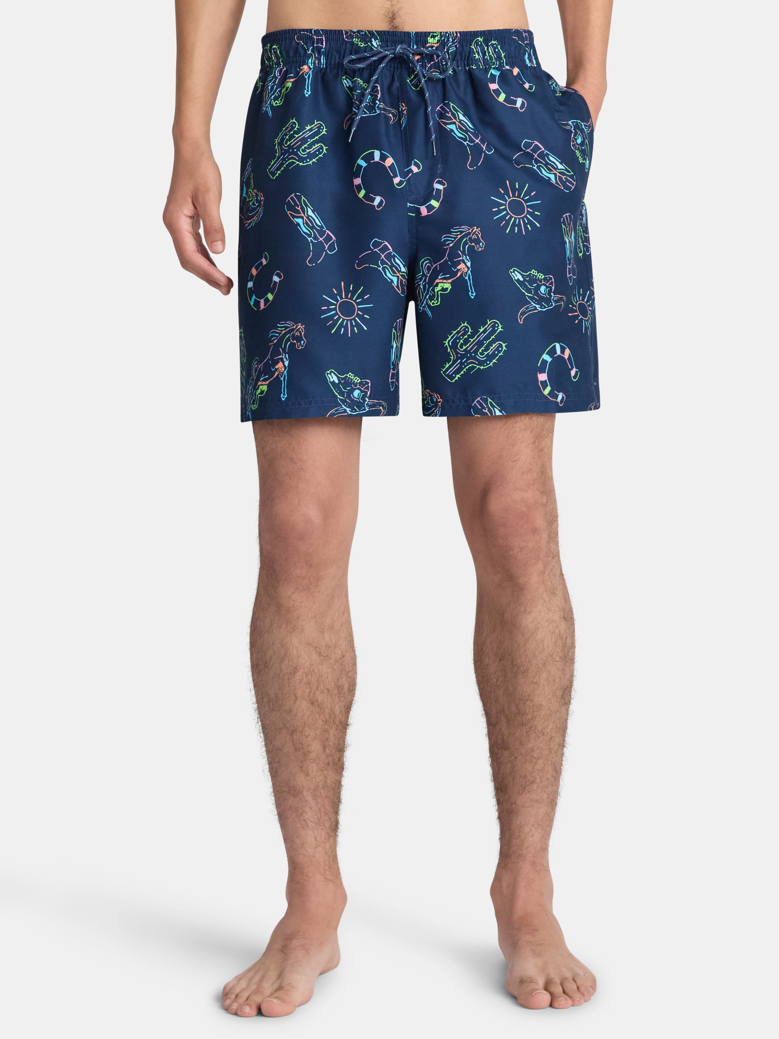 No Boundaries Elastic Waist Swim Shorts, 6" Inseam, Men's & Big Men's