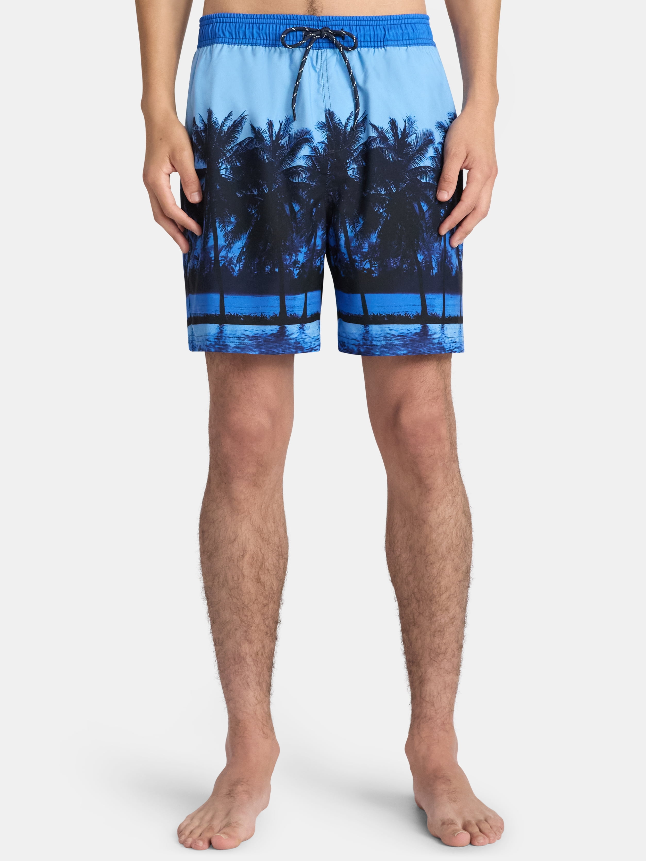 No Boundaries Elastic Waist Swim Shorts, 6" Inseam, Men's & Big Men's