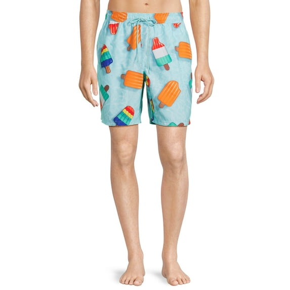 No Boundaries Men's & Big Men's Elastic Waist Swim Trunks, 7" Inseam, Sizes S-5XL