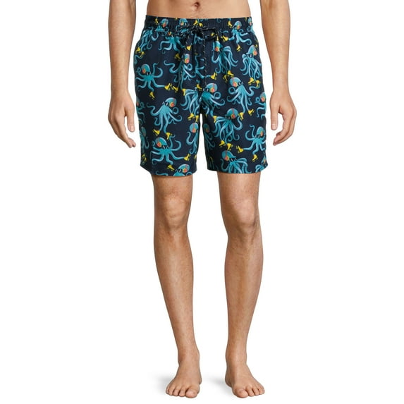 No Boundaries Men's & Big Men's Elastic Waist Swim Trunks, 7" Inseam, Sizes S-5XL