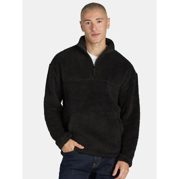 No Boundaries Men's & Big Men's Faux Shearling High Pile Fleece Quarter Zip Pullover, Sizes XS-5XL