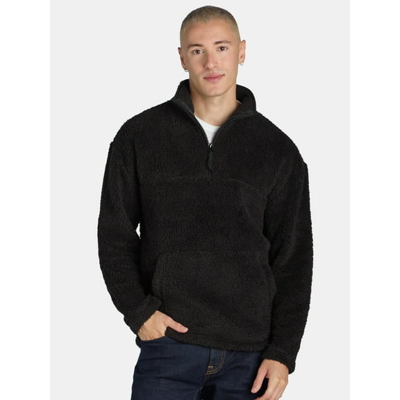 No Boundaries Men's & Big Men's Faux Shearling High Pile Fleece Quarter Zip Pullover, Sizes XS-5XL