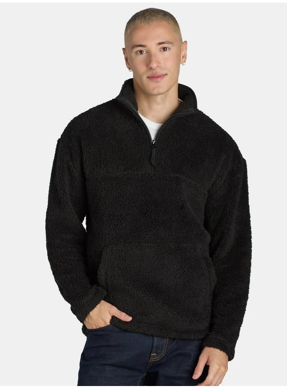 Men's & Big Men's Faux Shearling High Pile Fleece Quarter Zip Pullover, Sizes XS-5XL