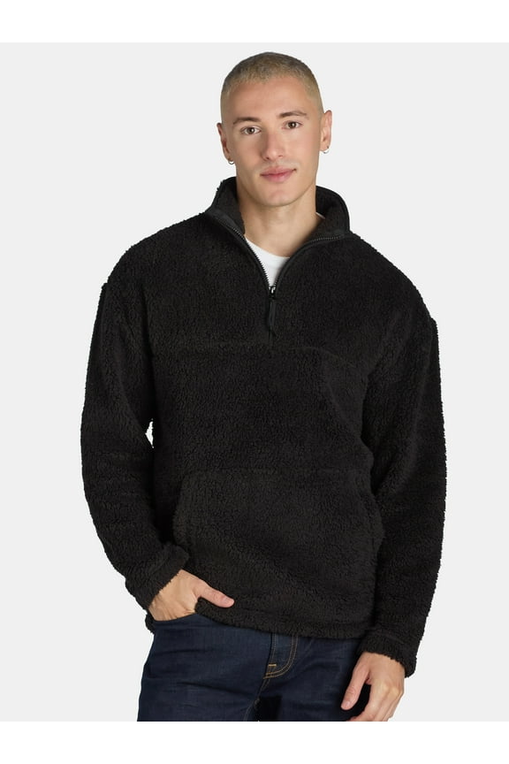 Men's & Big Men's Faux Shearling High Pile Fleece Quarter Zip Pullover, Sizes XS-5XL