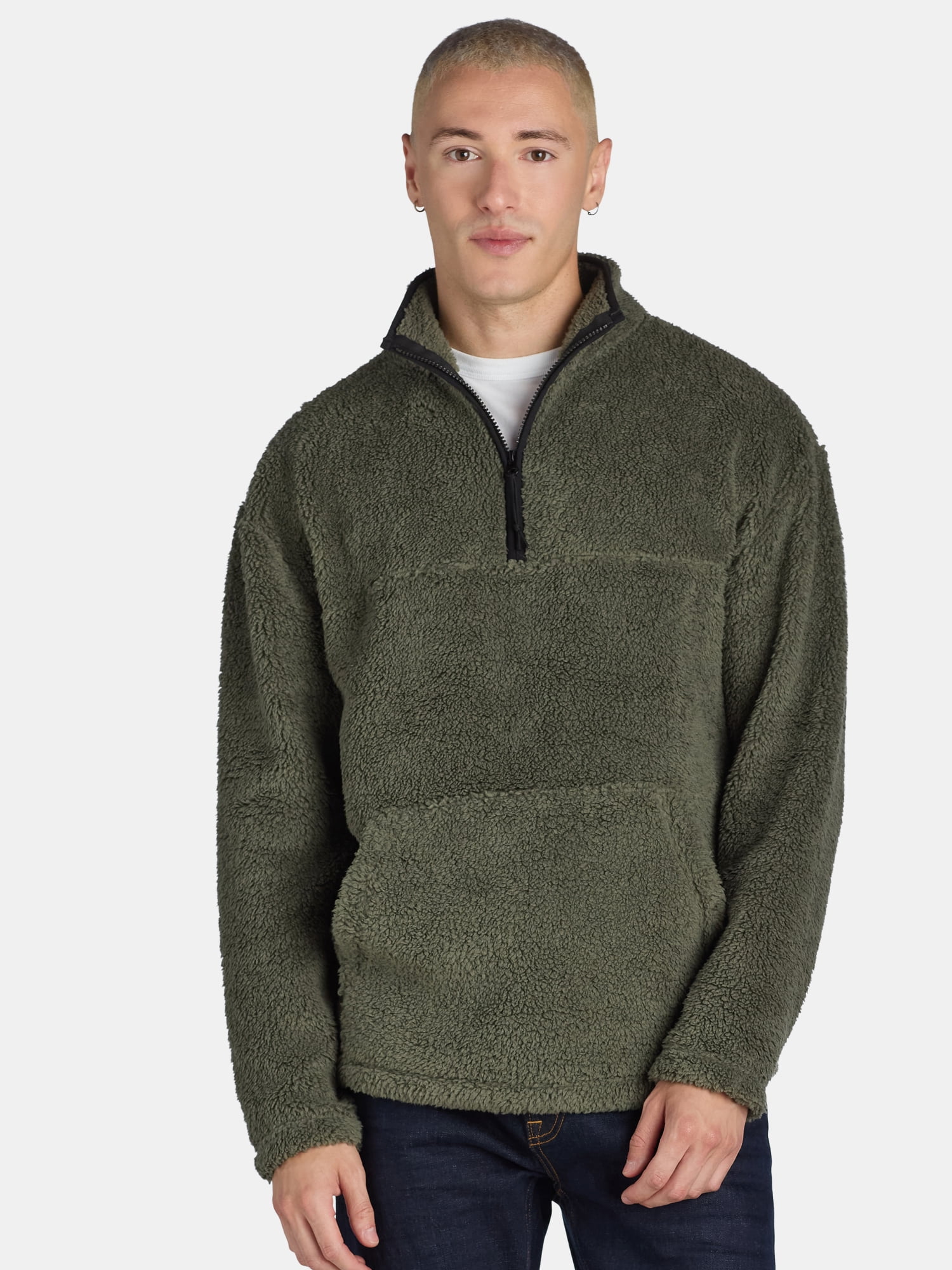 No Boundaries men's Faux Shearling Quarter Zip Pullover - Walmart.com