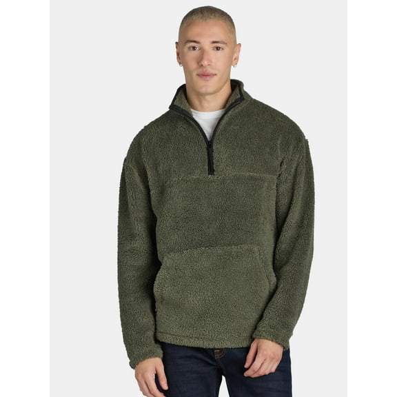 No Boundaries Men's & Big Men's Faux Shearling High Pile Fleece Quarter Zip Pullover, Sizes XS-5XL