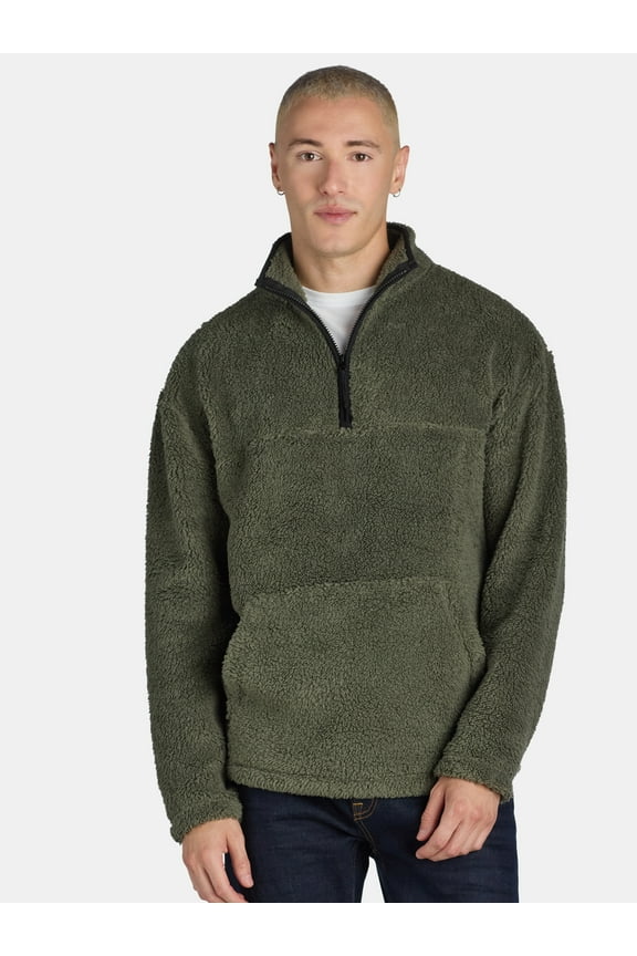 Men's & Big Men's Faux Shearling High Pile Fleece Quarter Zip Pullover, Sizes XS-5XL