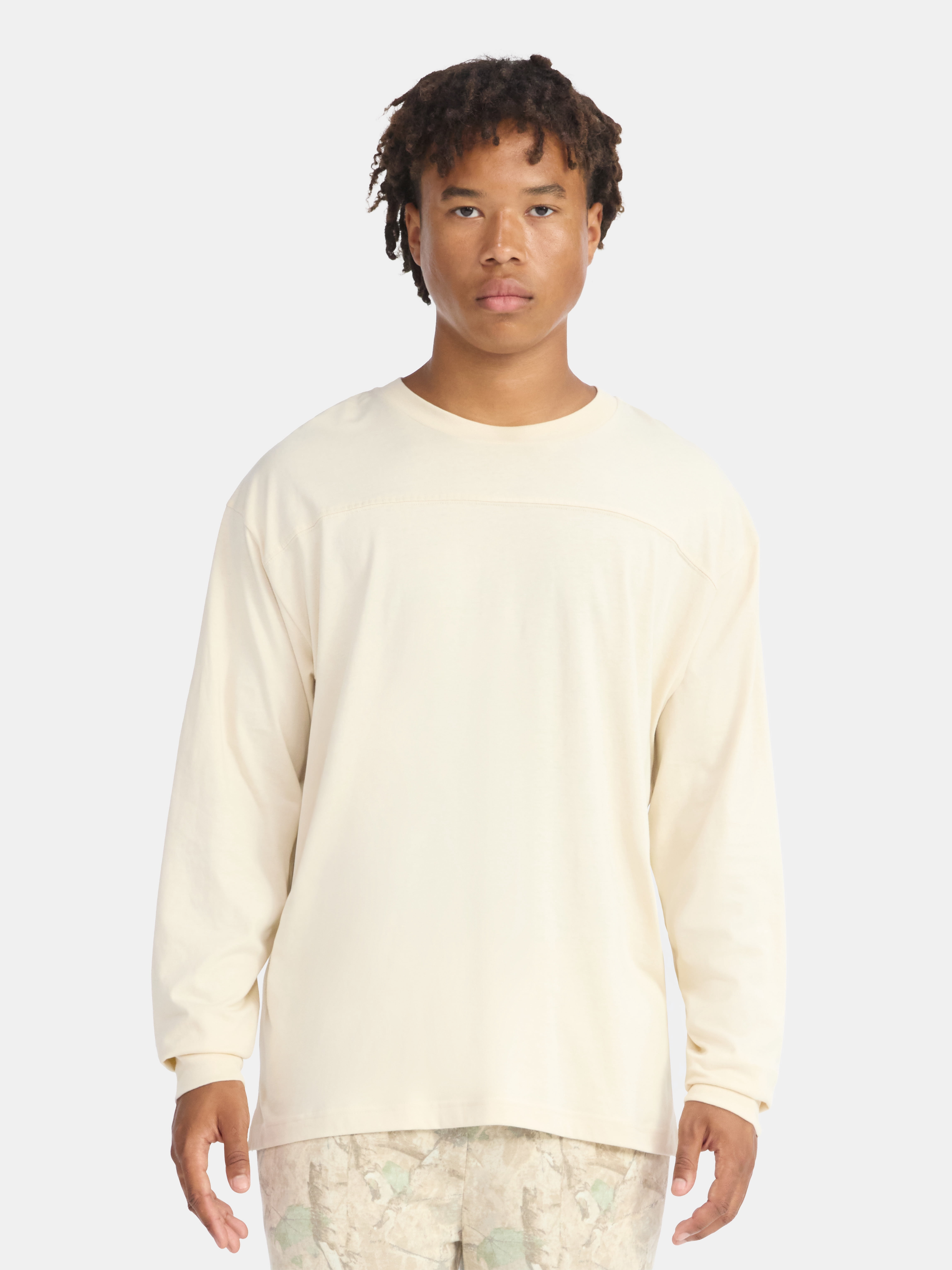 No Boundaries Cotton Washed Tee with Long Sleeves, Men's & Big Men's