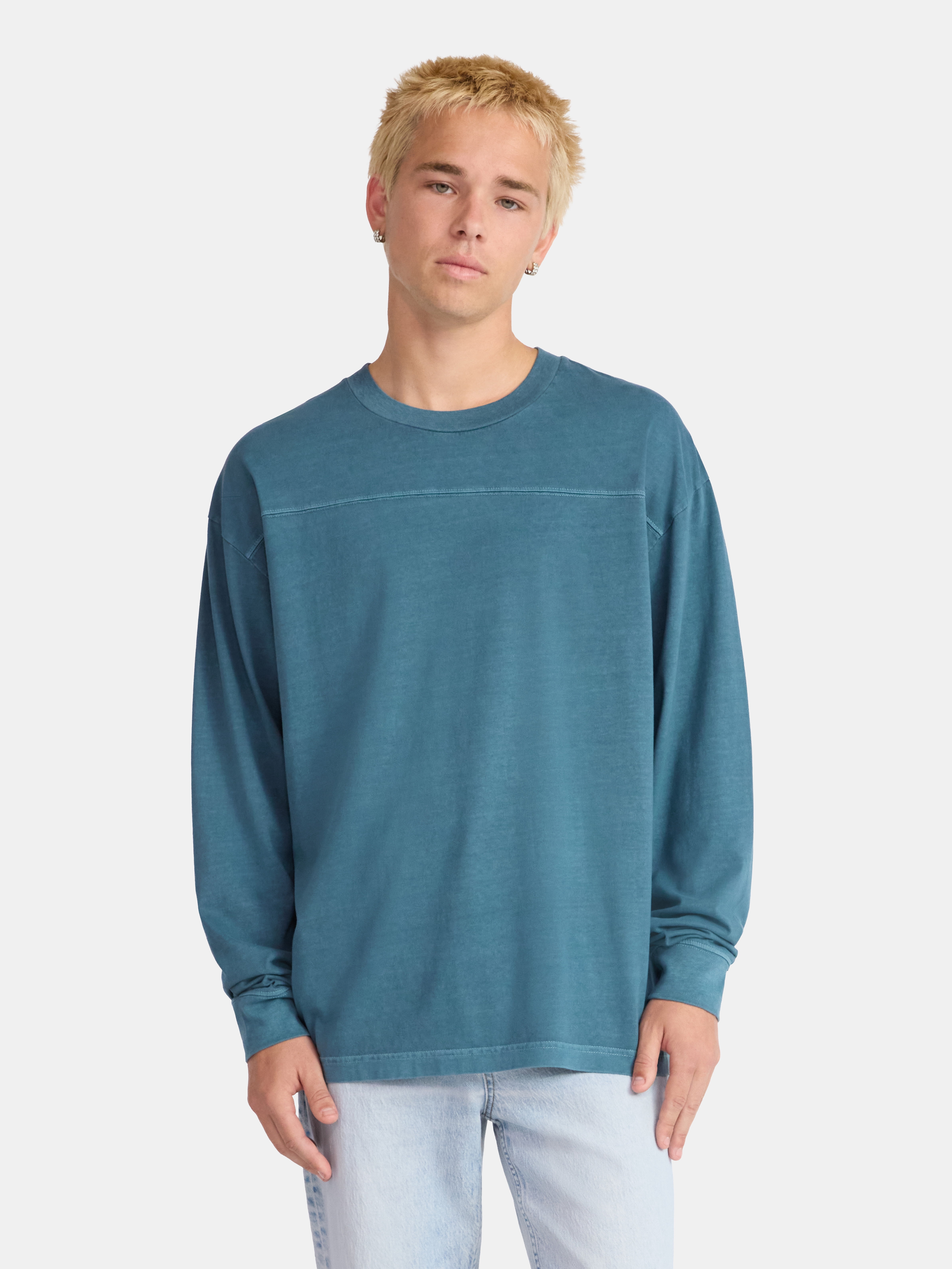 No Boundaries Cotton Washed Tee with Long Sleeves, Men's & Big Men's