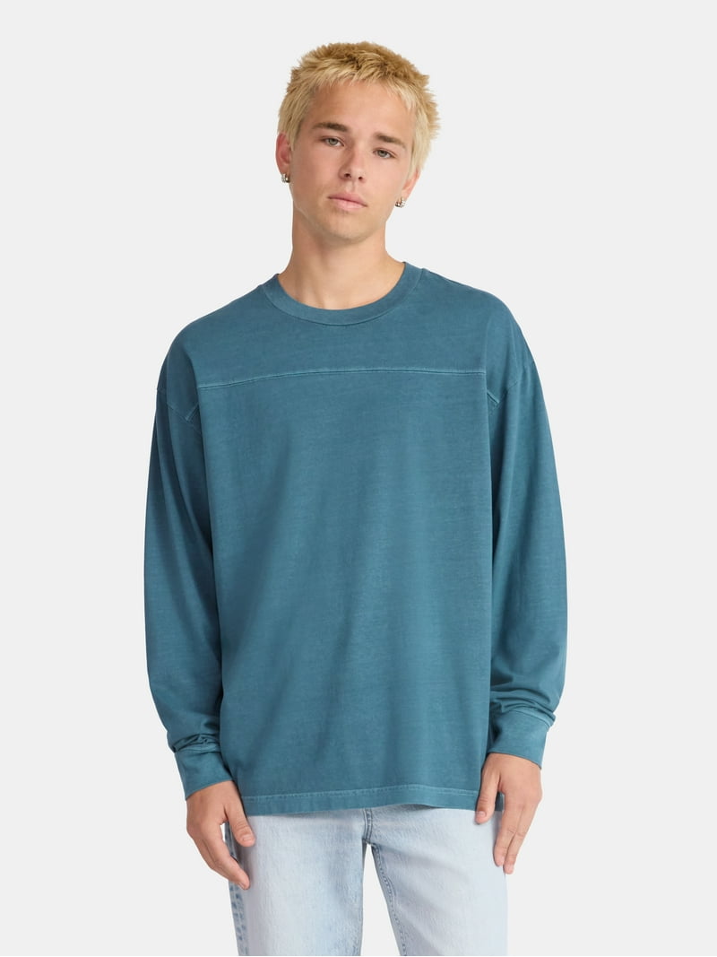 No Boundaries Cotton Washed Tee with Long Sleeves, Men's & Big