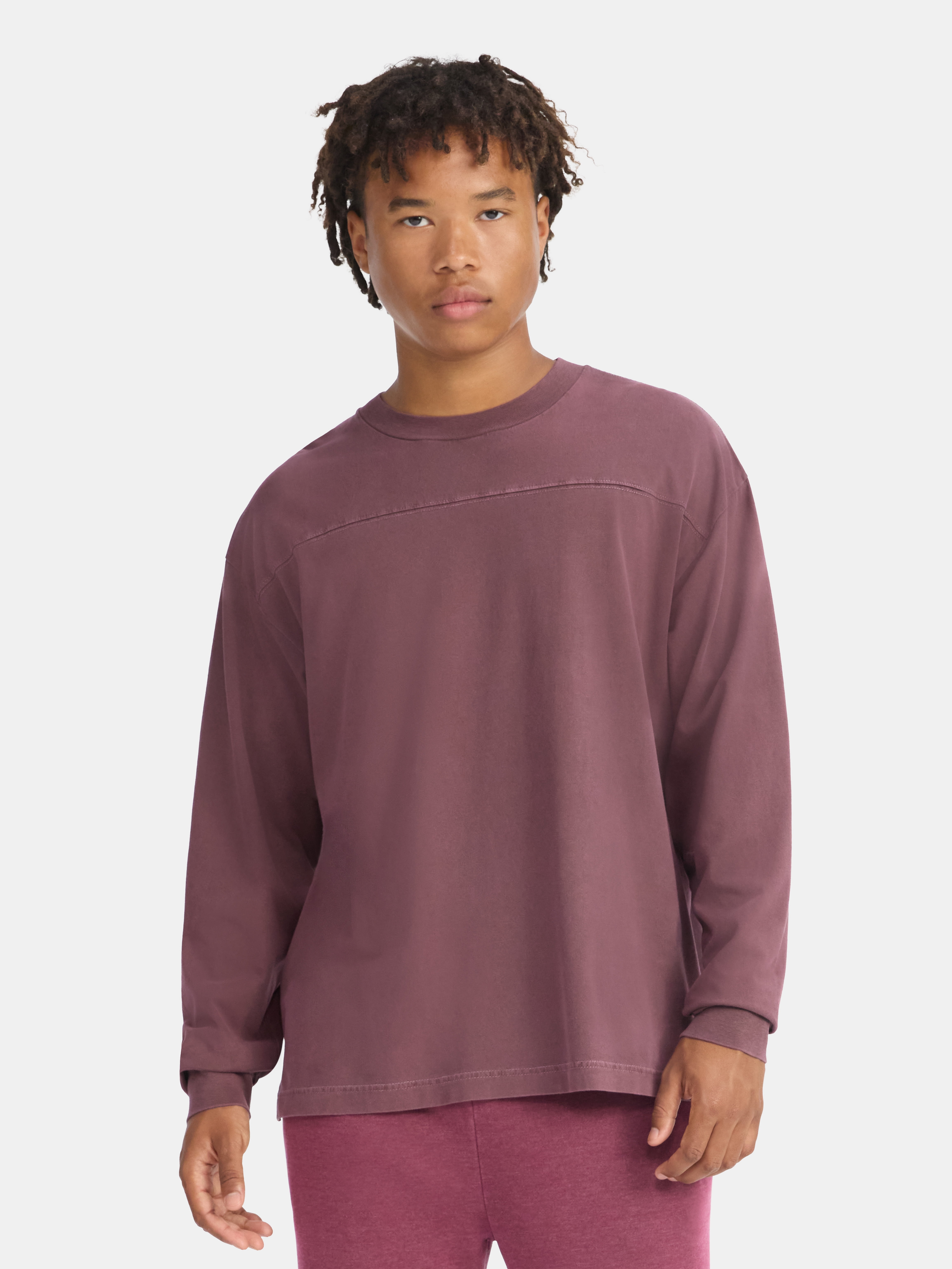 No Boundaries Cotton Washed Tee with Long Sleeves, Men's & Big Men's