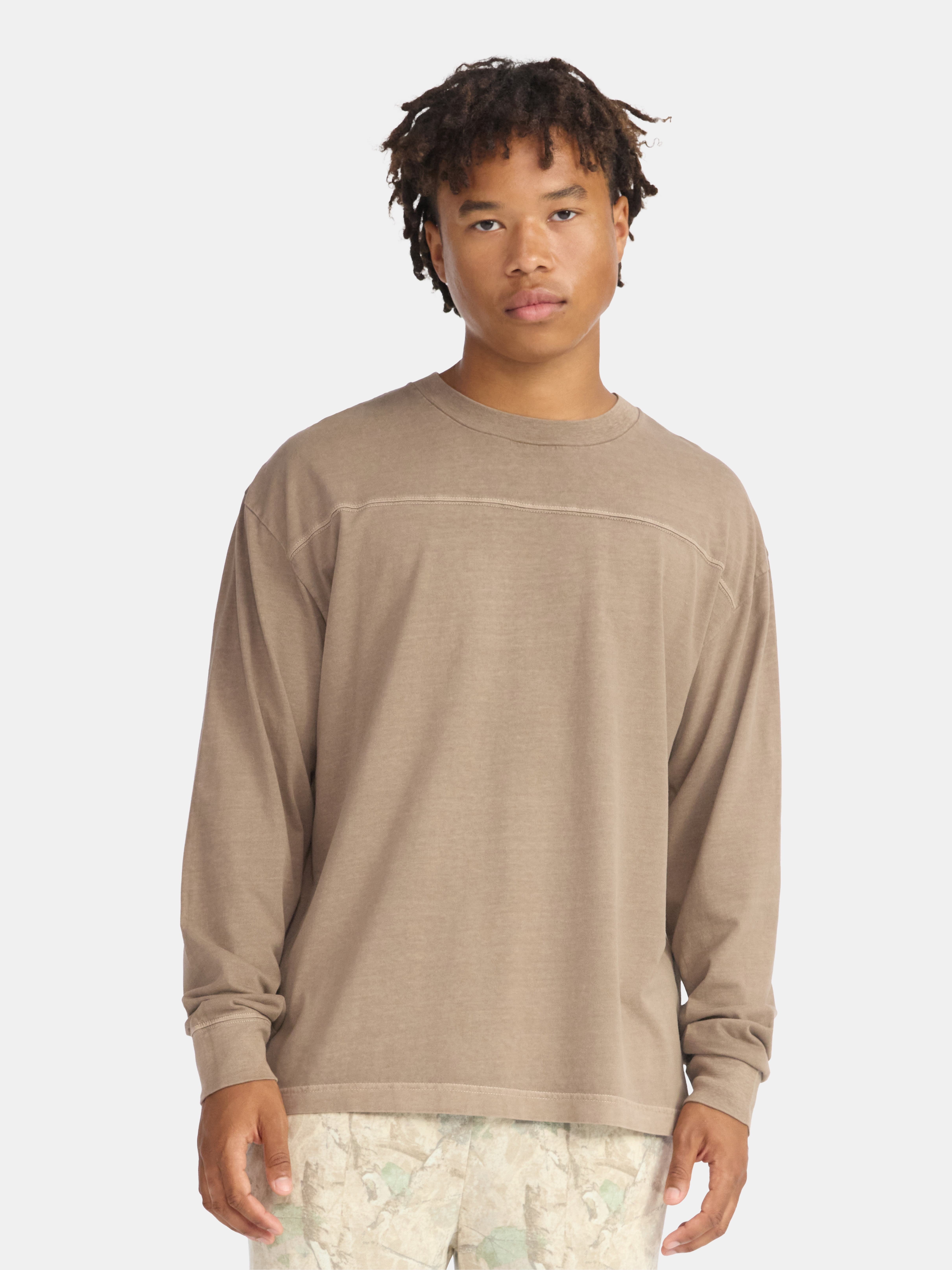 No Boundaries Cotton Washed Tee with Long Sleeves, Men's & Big Men's
