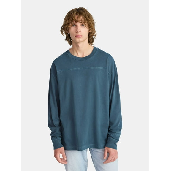 No Boundaries Cotton Washed Tee with Long Sleeves, Men's & Big Men's