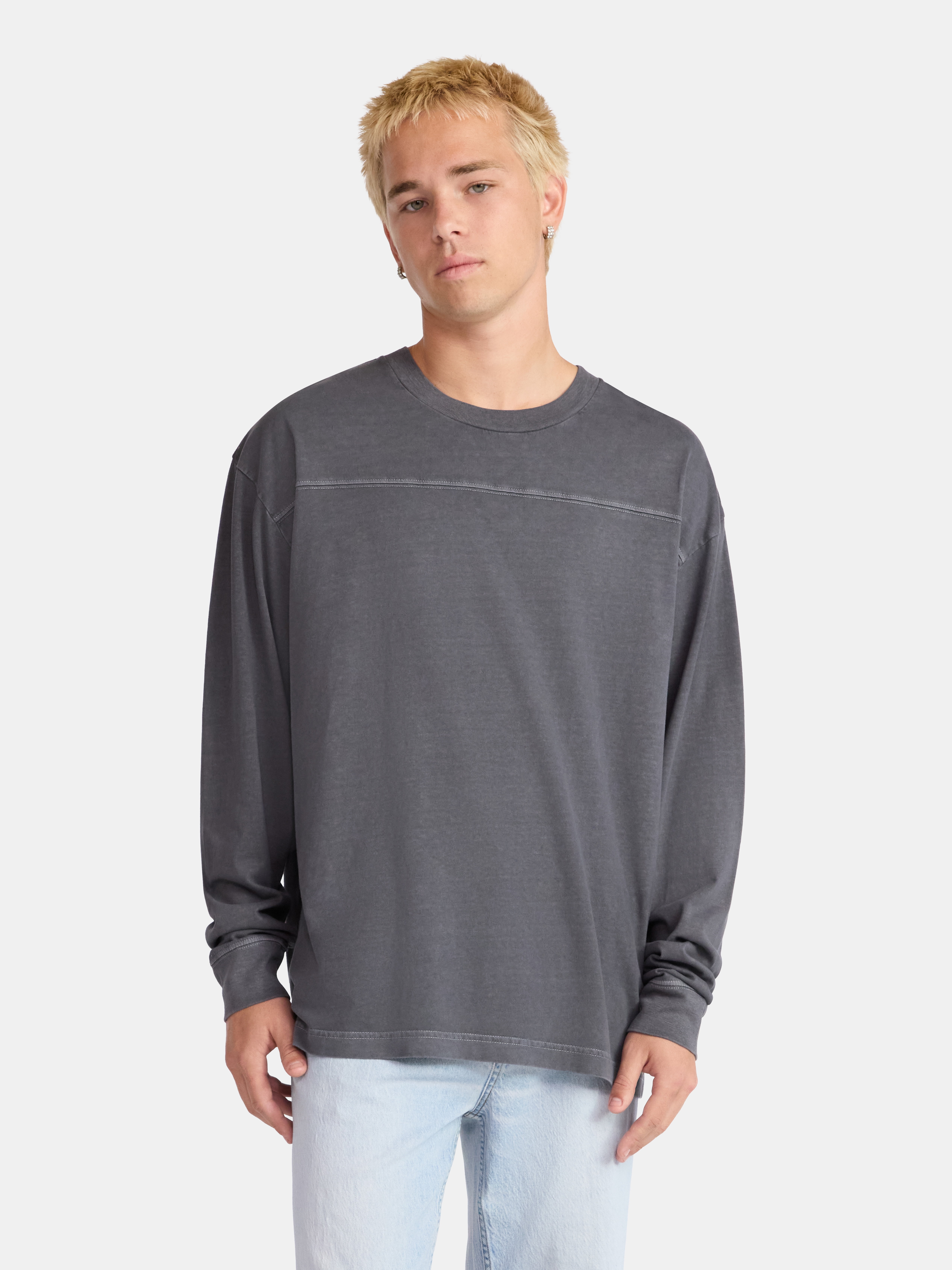 No Boundaries Cotton Washed Tee with Long Sleeves, Men's & Big