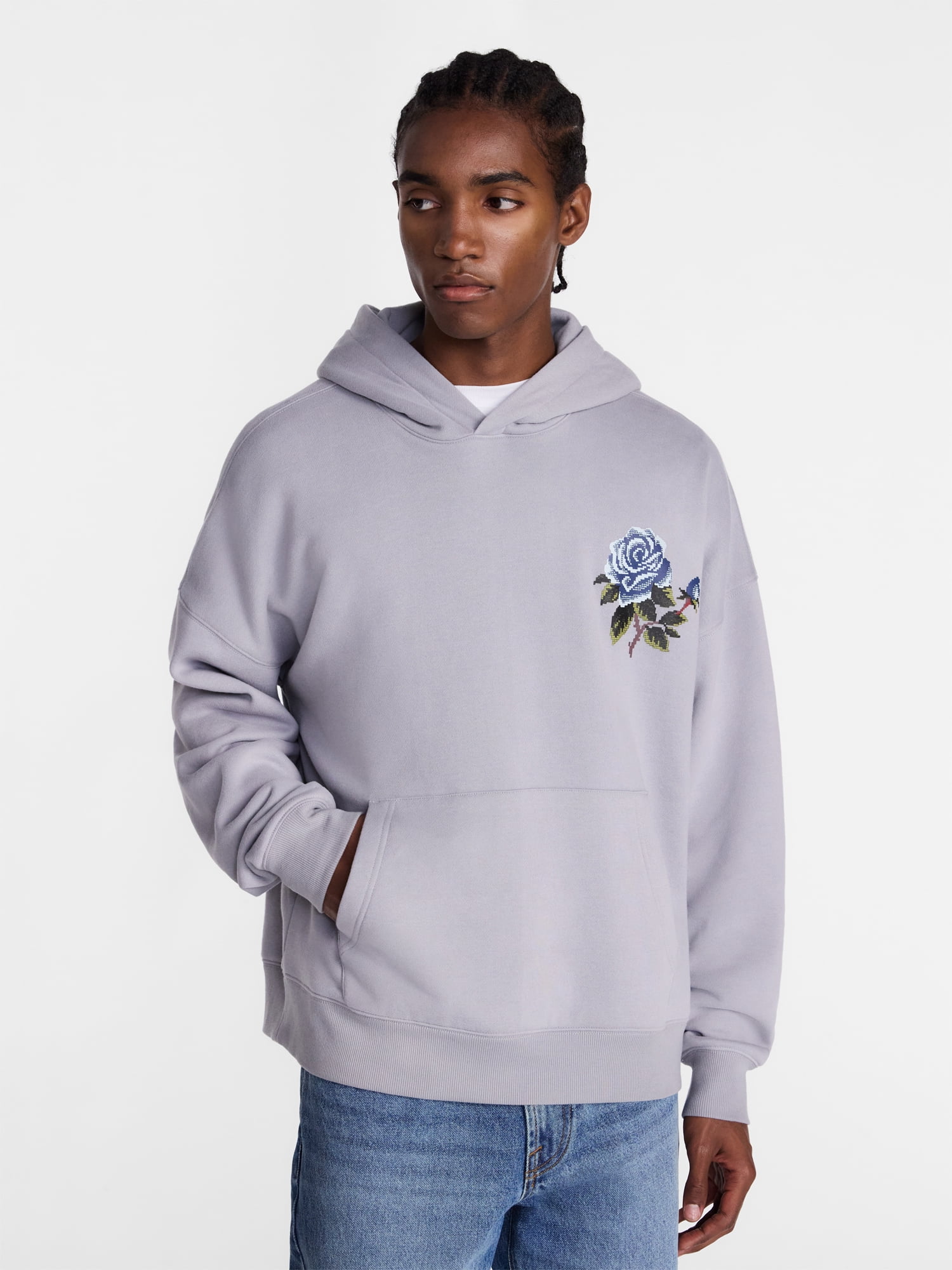 No Boundaries Floral Print Front and Back Graphic Fleece Hoodie, Men's Sizes XS-4XLT