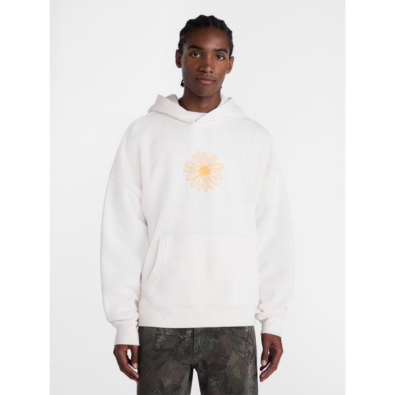 No Boundaries Floral Print Front and Back Graphic Fleece Hoodie, Men's Sizes XS-4XLT