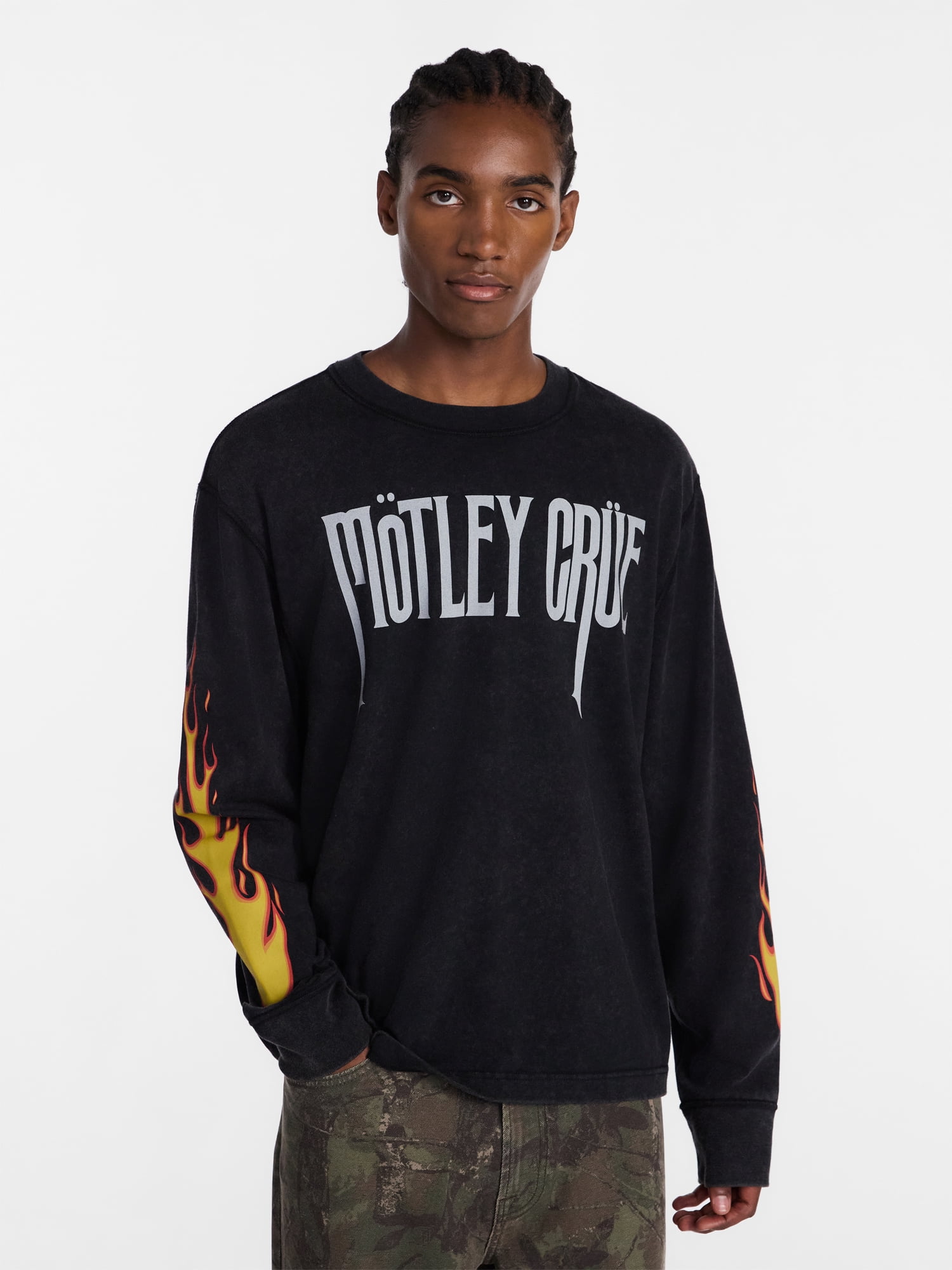 Motley Crue Men's Mineral Wash Boxy Fit Graphic Long Sleeve Tee Shirt, Sizes XS-4XLT