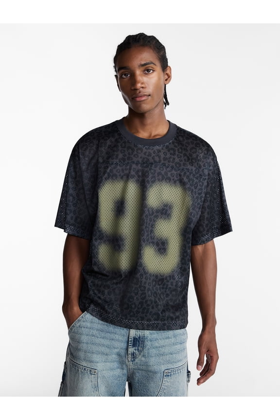 Graphic Boxy Fit Mesh Jersey Style Shirt, Men's XS-5XL