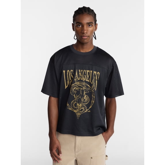 No Boundaries Graphic Boxy Fit Mesh Jersey Style Shirt, Men's XS-5XL