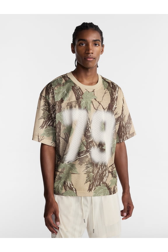 Graphic Boxy Fit Mesh Jersey Style Shirt, Men's XS-5XL