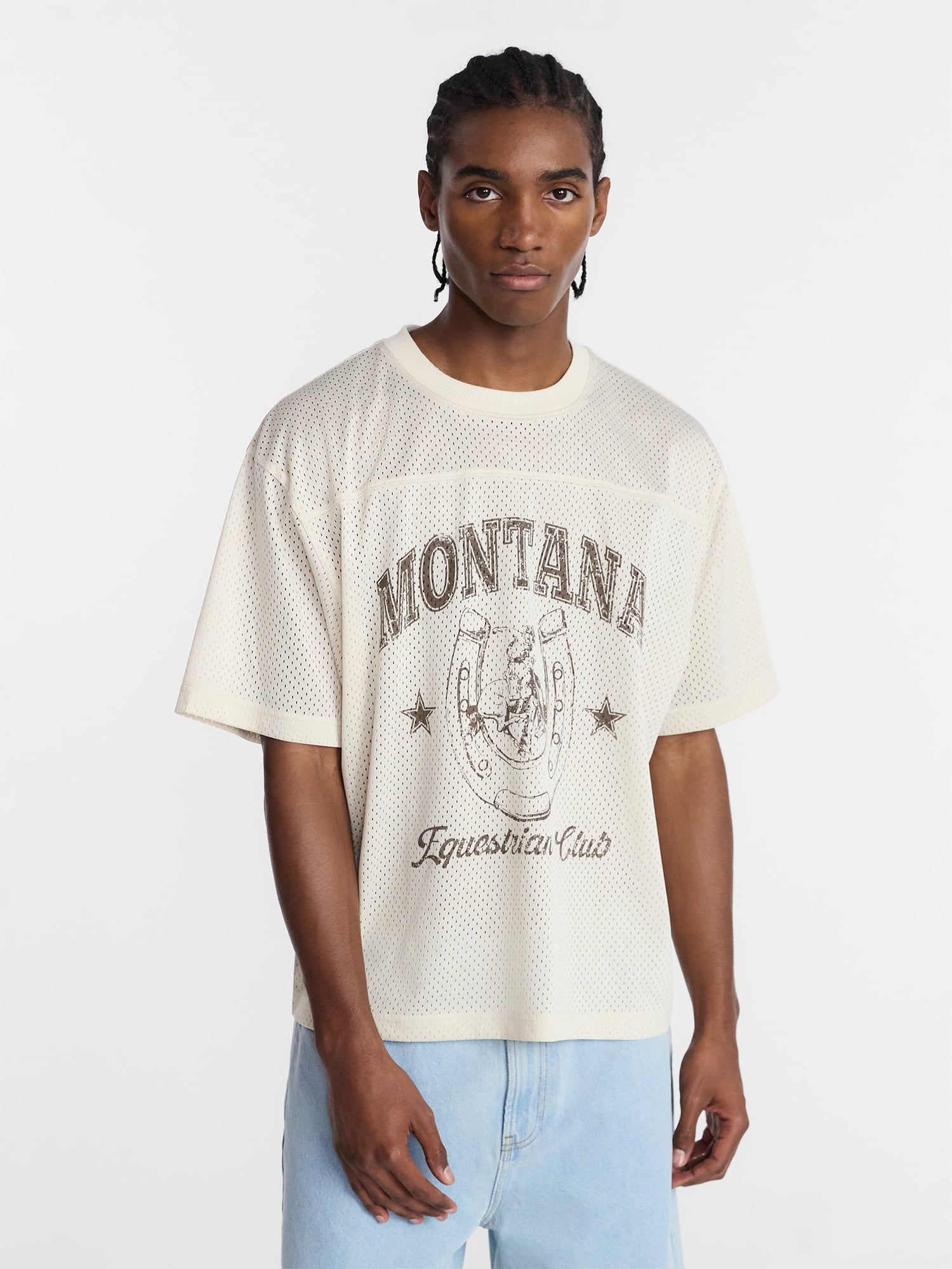 【希少】rin / Mesh No color Big Shirt BK No Boundaries Graphic Boxy Fit Mesh Jersey Style Shirt, Men's XS