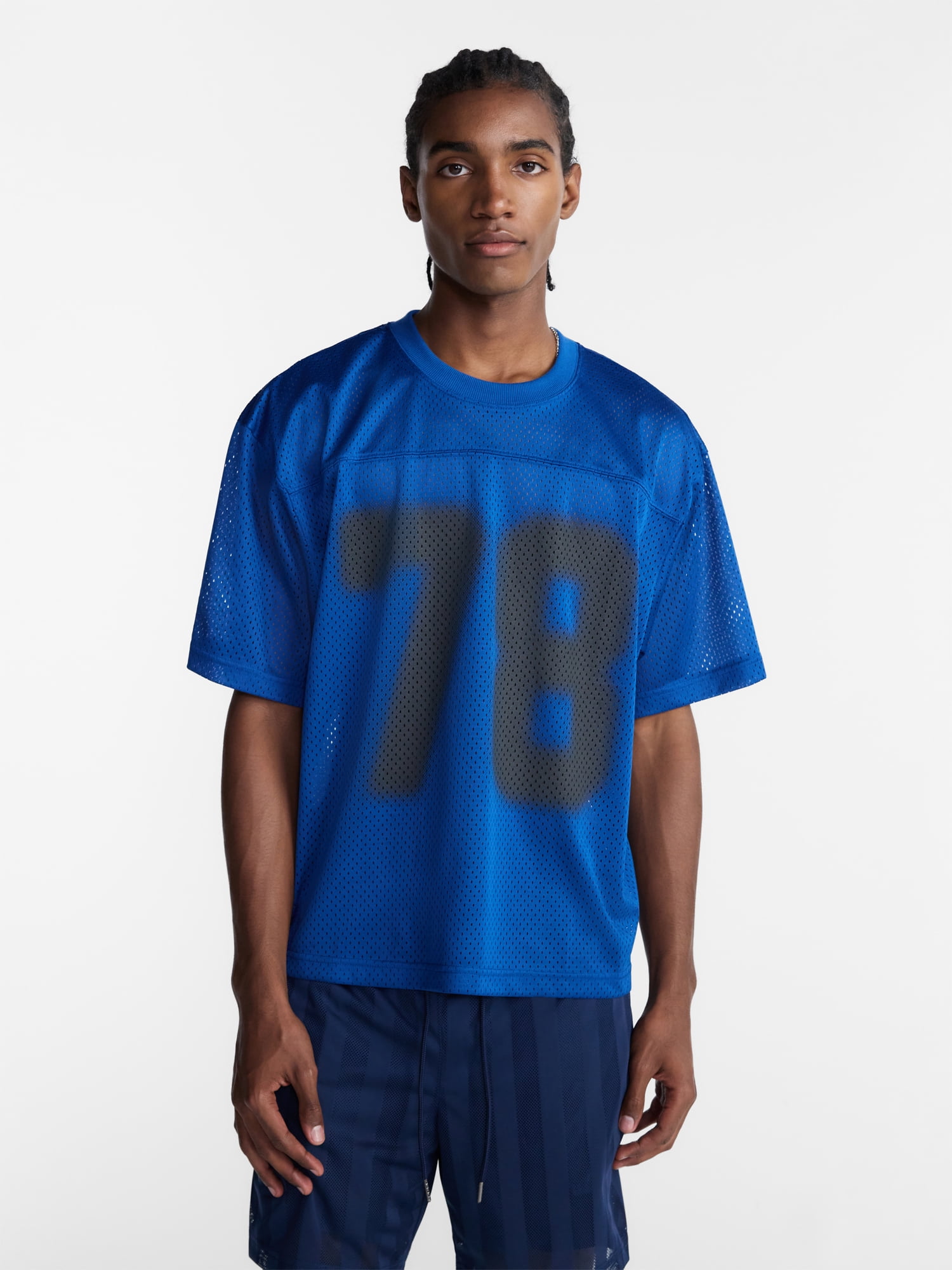No Boundaries Graphic Boxy Fit Mesh Jersey Style Shirt, Men's XS